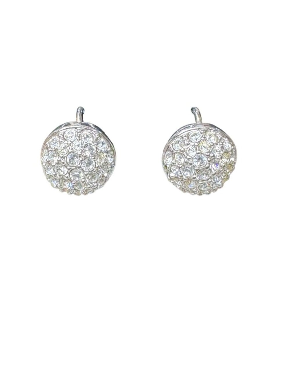 Swarovski Crystal Pave Clip-On Earrings Round Design Silver-Tone Elegant Sparkle